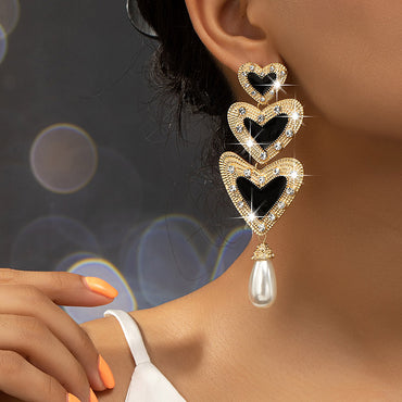 1 Pair Elegant Glam Heart Shape Plating Inlay Ferroalloy Rhinestones 14k Gold Plated Drop Earrings