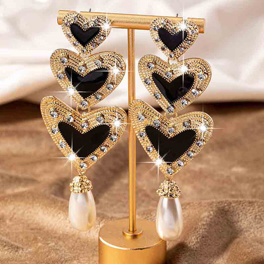 1 Pair Elegant Glam Heart Shape Plating Inlay Ferroalloy Rhinestones 14k Gold Plated Drop Earrings