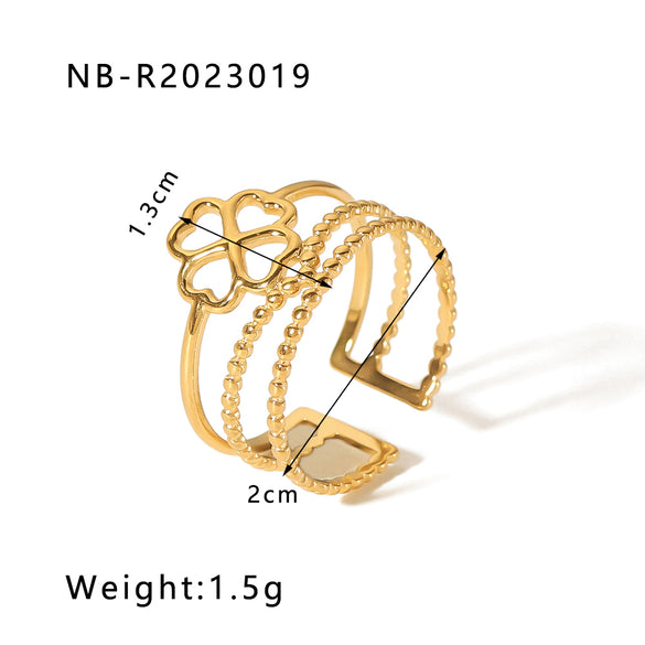 Ig Style Basic Simple Style Four Leaf Clover Heart Shape Flower Stainless Steel Plating 18k Gold Plated Open Rings