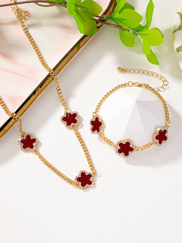 Elegant Romantic Flower Ferroalloy Plating Inlay Rhinestones 14k Gold Plated Women's Bracelets Necklace
