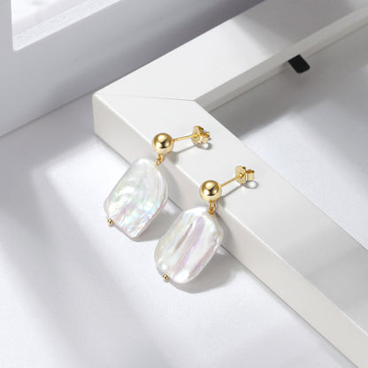 1 Pair Baroque Style French Style Geometric Color Block Irregular Polishing Plating Freshwater Pearl Sterling Silver 14k Gold Plated White Gold Plated Silver Plated Drop Earrings