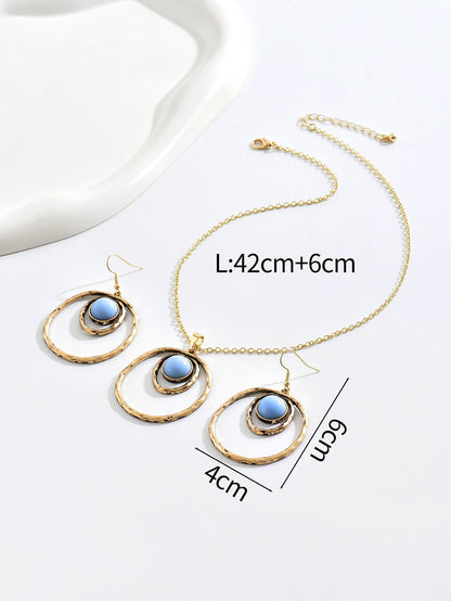 Vintage Style Hawaiian Classic Style Geometric Alloy Inlay Artificial Gemstones Women's Earrings Necklace