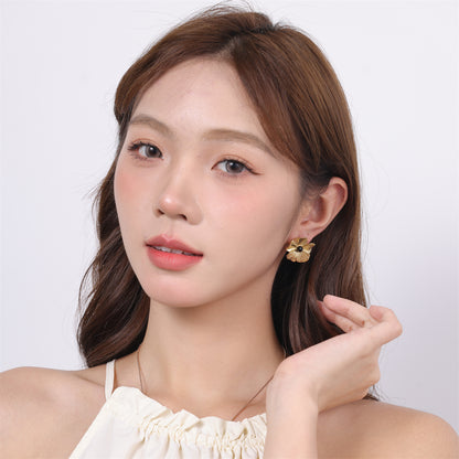 1 Pair Elegant Simple Style Flower Plating Inlay Stainless Steel Natural Stone 18k Gold Plated Ear Studs