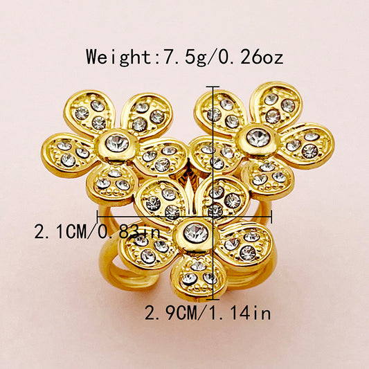 Casual Modern Style Streetwear Flower Dragonfly Stainless Steel Plating Inlay Artificial Diamond Turquoise Gold Plated Open Rings