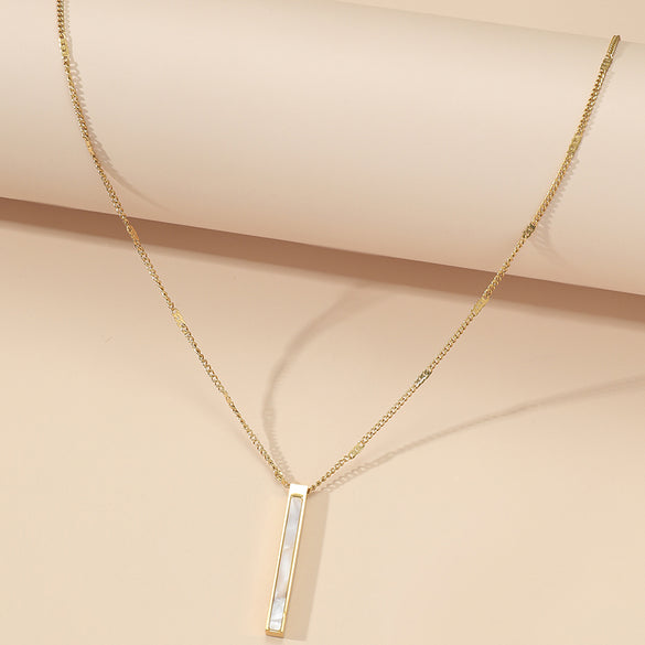 Wholesale Elegant Romantic Simple Style Solid Color Rectangle Titanium Steel Polishing Plating Inlay 18k Gold Plated Resin Pendant Necklace
