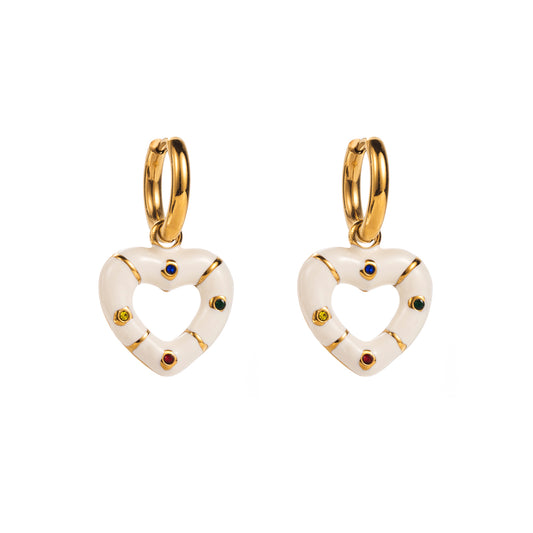 1 Pair Modern Style Sweet Heart Shape Enamel Stainless Steel Drop Earrings