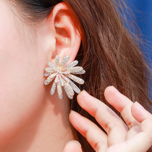 1 Pair Casual Flower Plating Inlay Copper Zircon Rhodium Plated Silver Plated Ear Studs