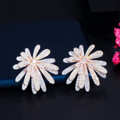 1 Pair Casual Flower Plating Inlay Copper Zircon Rhodium Plated Silver Plated Ear Studs