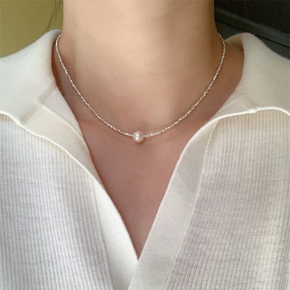 Simple Style Solid Color Sterling Silver Shell Beaded Handmade Double Layer Necklaces