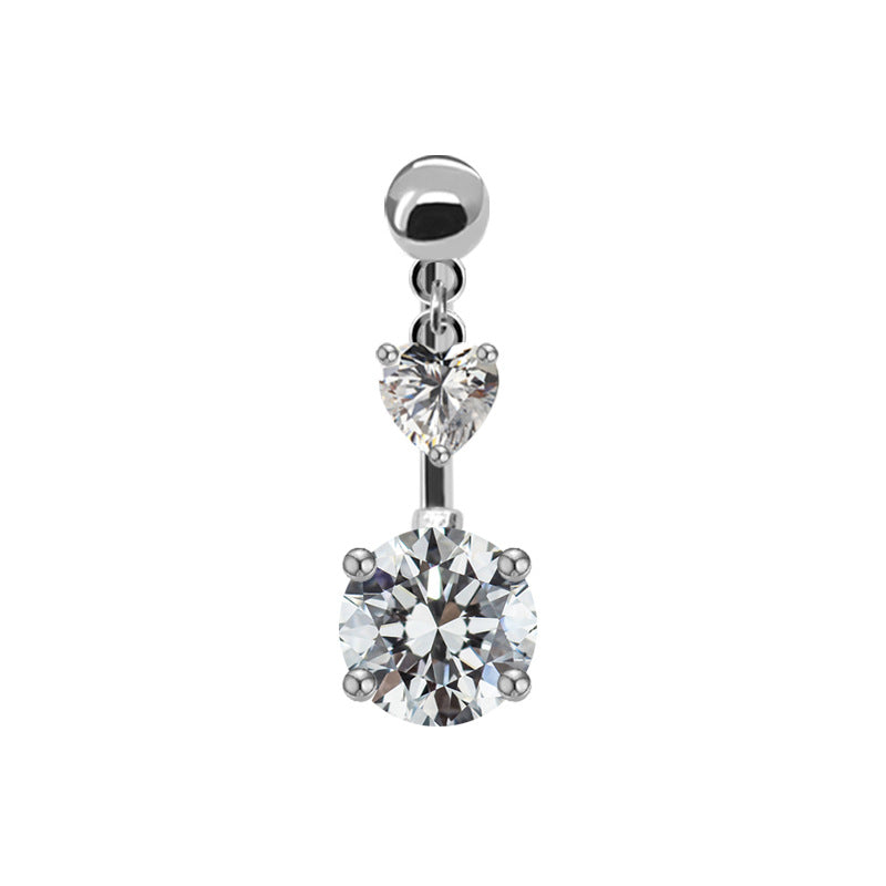 Luxurious Simple Style Heart Shape Wings Stainless Steel Copper Inlay Rhinestones Zircon White Gold Plated Belly Ring