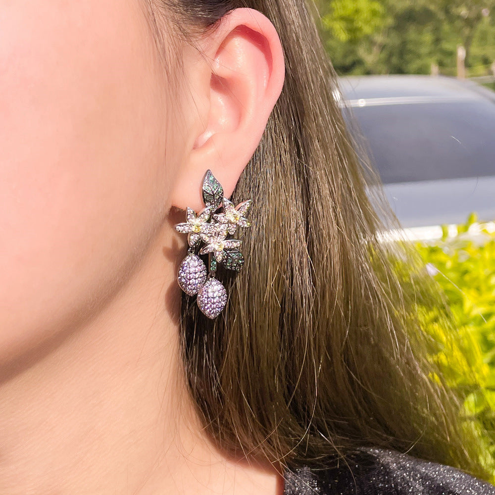 1 Pair Elegant Lady Irregular Plant Flower Plating Inlay Copper Zircon Rhodium Plated Silver Plated Drop Earrings