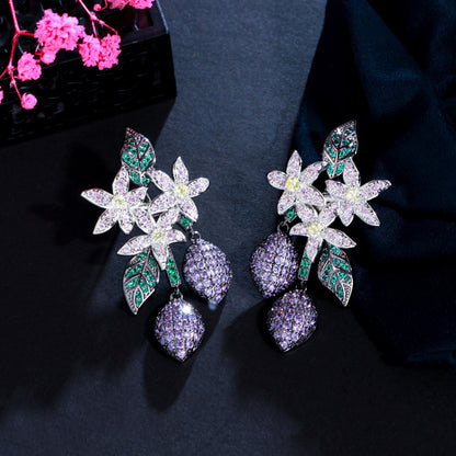 1 Pair Elegant Lady Irregular Plant Flower Plating Inlay Copper Zircon Rhodium Plated Silver Plated Drop Earrings