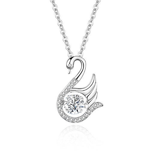 Simple Style Swan Sterling Silver Inlay Moissanite Zircon Pendant Necklace