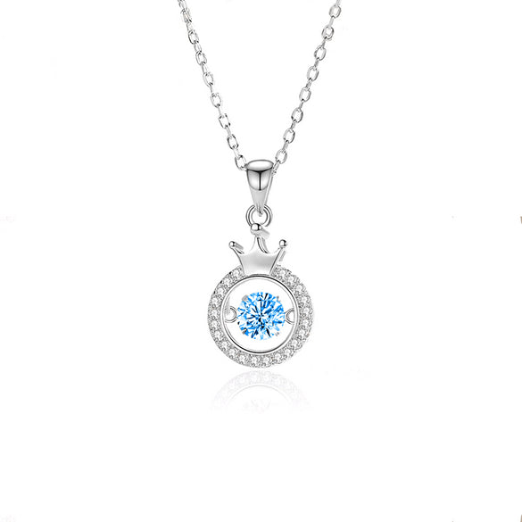 Simple Style Crown Sterling Silver Inlay Moissanite Zircon Pendant Necklace