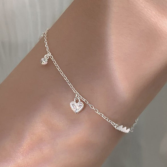 Casual Heart Shape Solid Color Sterling Silver Plating Inlay Zircon Silver Plated Bracelets