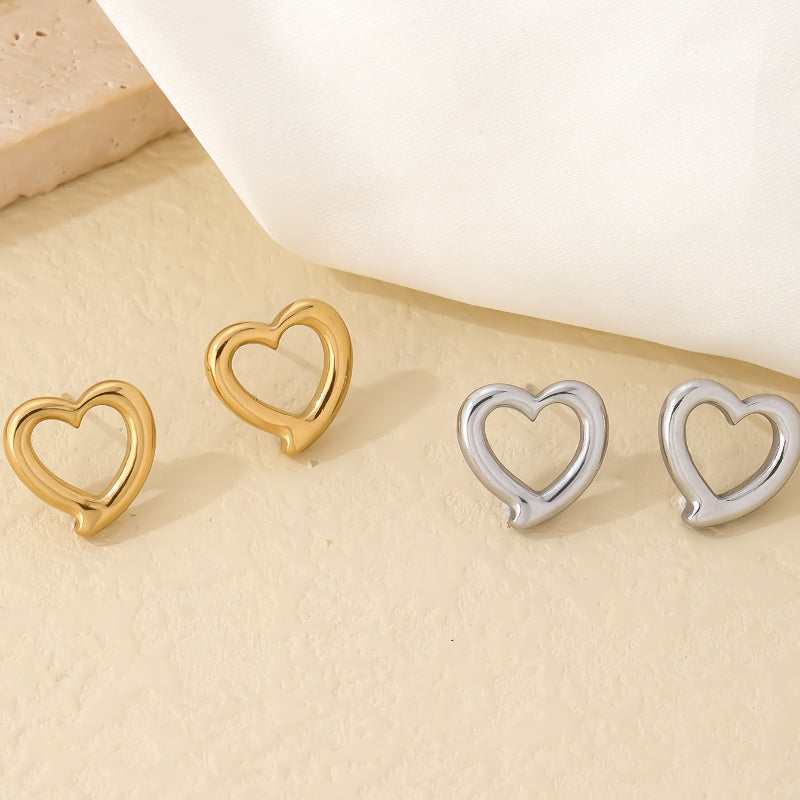 1 Pair Simple Style Classic Style Commute Heart Shape Polishing Plating Hollow Out Stainless Steel White Gold Plated Gold Plated Ear Studs