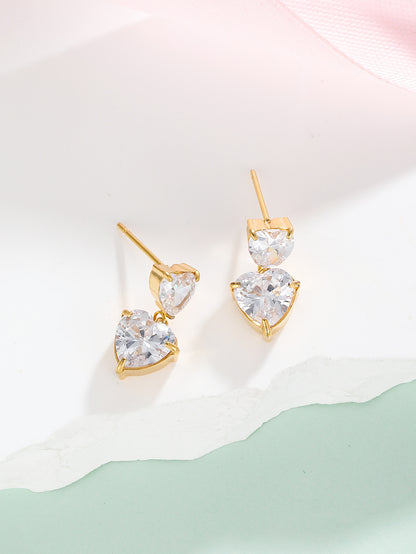 1 Pair Simple Style Classic Style Heart Shape Plating Inlay Stainless Steel Zircon 18k Gold Plated Drop Earrings