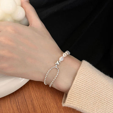Casual Round Pearl Sterling Silver Beaded Plating Silver Plated Bracelets