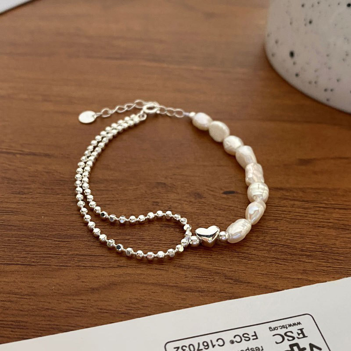 Casual Round Pearl Sterling Silver Beaded Plating Silver Plated Bracelets