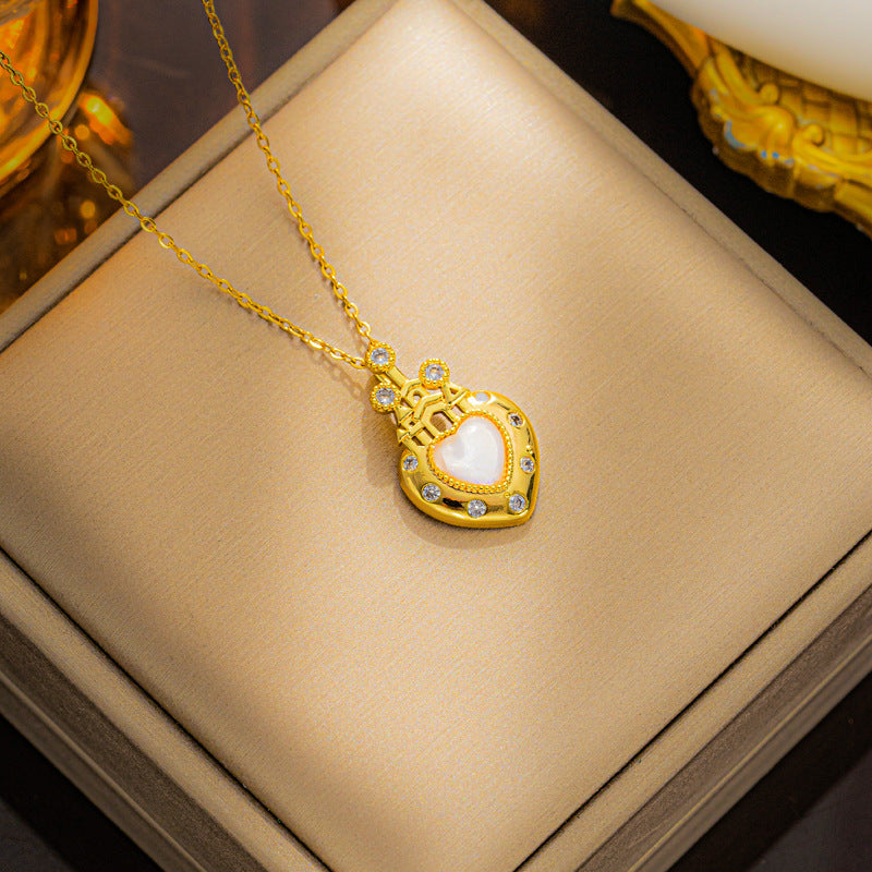 Wholesale Vintage Style Heart Shape Titanium Steel Plating Inlay Zircon Pendant Necklace