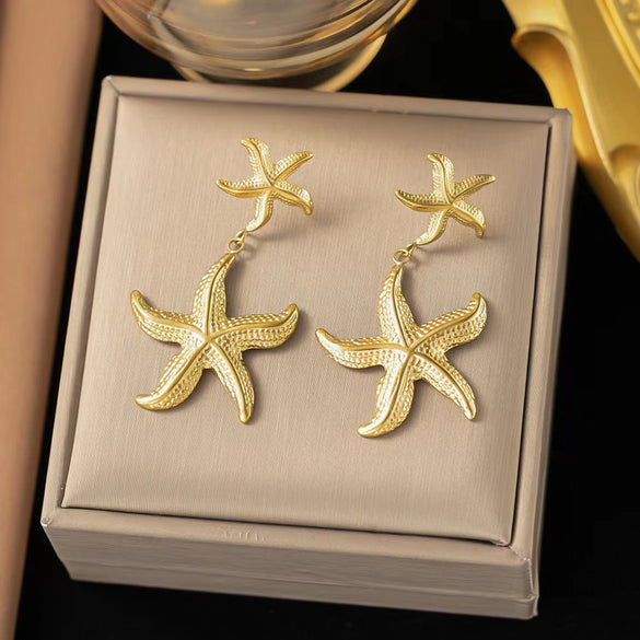 1 Pair Vintage Style Circle Starfish Plating Stainless Steel Hoop Earrings