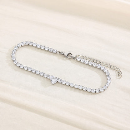 Simple Style Classic Style Heart Shape Titanium Steel Inlay Zircon Tennis Bracelet