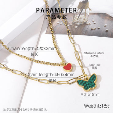 Wholesale Lady Streetwear Heart Shape Butterfly Titanium Steel Plating Layered Necklaces