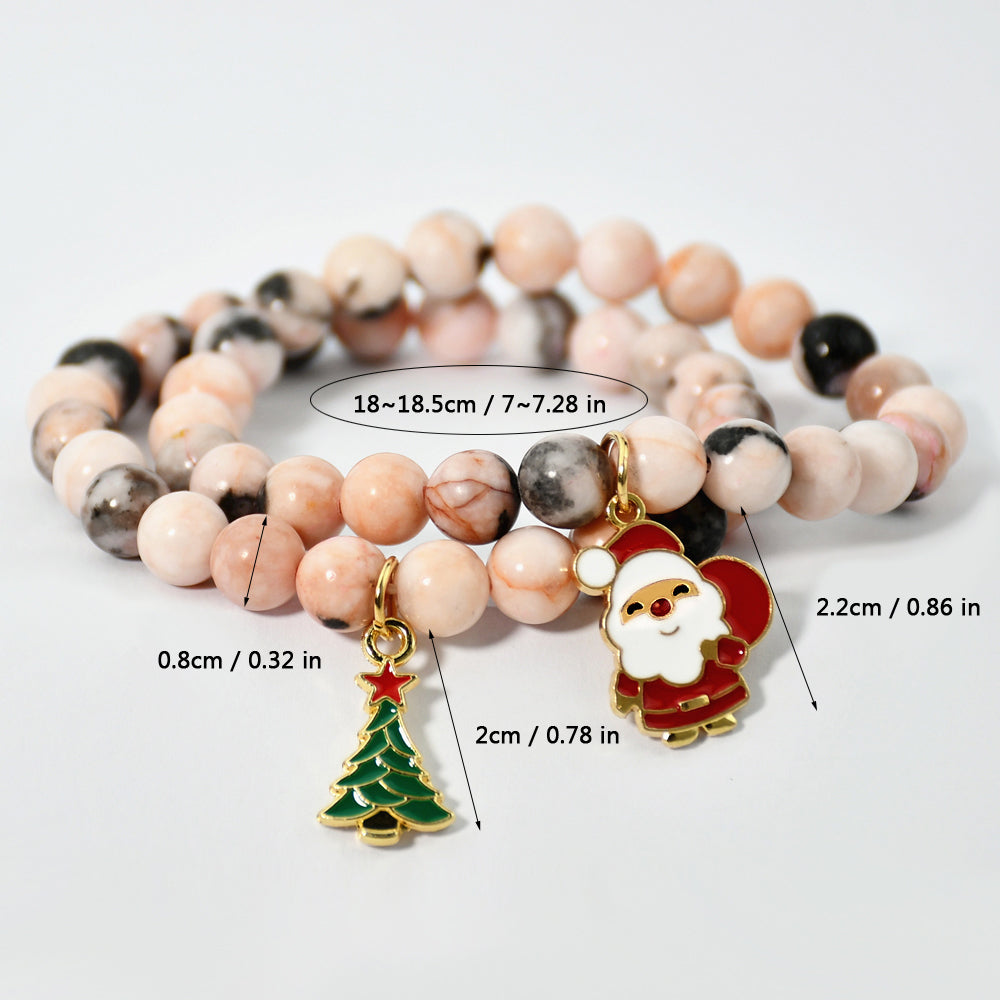 Cute Christmas Streetwear Christmas Tree Santa Claus Elk Natural Stone Bracelets In Bulk