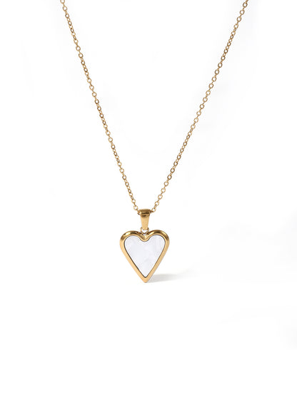 Sweet Heart Shape Stainless Steel Plating Inlay Shell Zircon 18k Gold Plated Pendant Necklace