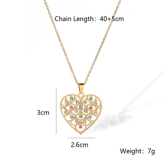 Wholesale Simple Style Heart Shape Titanium Steel Plating Inlay 18k Gold Plated Zircon Pendant Necklace