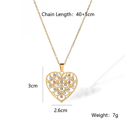 Wholesale Simple Style Heart Shape Titanium Steel Plating Inlay 18k Gold Plated Zircon Pendant Necklace