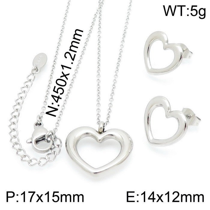 Basic Heart Shape Stainless Steel Titanium Steel Plating Jewelry Set
