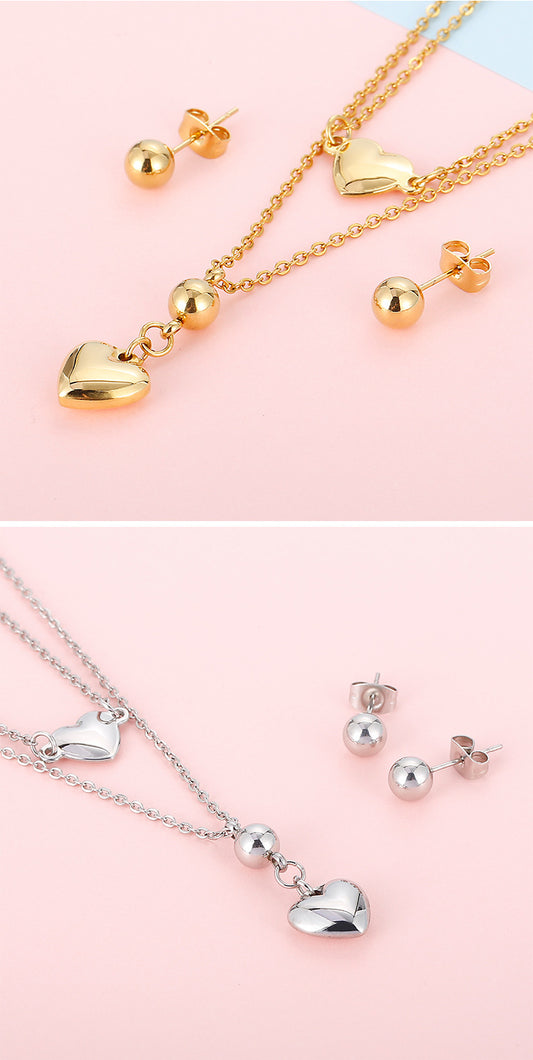 Wholesale Simple Style Classic Style Heart Shape Stainless Steel Titanium Steel Earrings Necklace