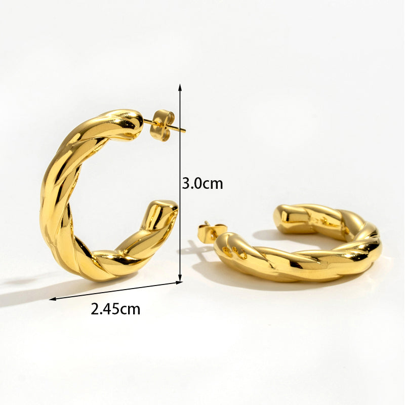 1 Pair Nordic Style French Style Simple Style C Shape Geometric Square Plating Stainless Steel 18k Gold Plated Ear Studs
