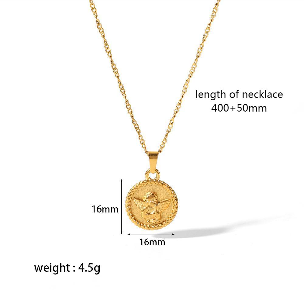 Wholesale Retro Round Heart Shape Stainless Steel Polishing Plating 18k Gold Plated Pendant Necklace