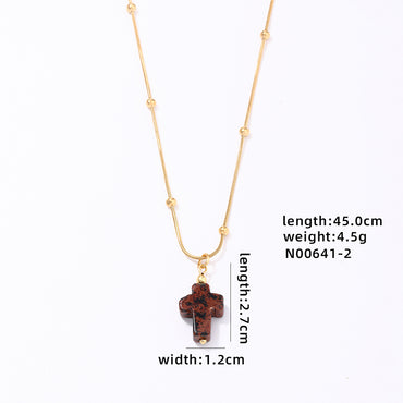 Wholesale Simple Style Classic Style Cross Stainless Steel Natural Stone Plating Chain Gold Plated Pendant Necklace