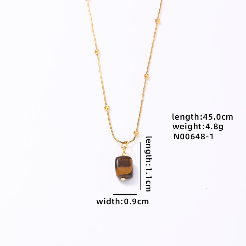 Wholesale Ig Style Simple Style Four Leaf Clover Round Stainless Steel Natural Stone Plating Inlay Gold Plated Natural Stone Pendant Necklace