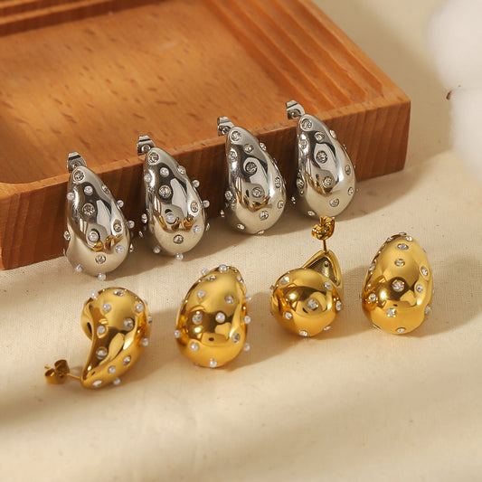 1 Pair Elegant Retro Roman Style Water Droplets Plating Inlay Stainless Steel Zircon 18k Gold Plated Ear Studs