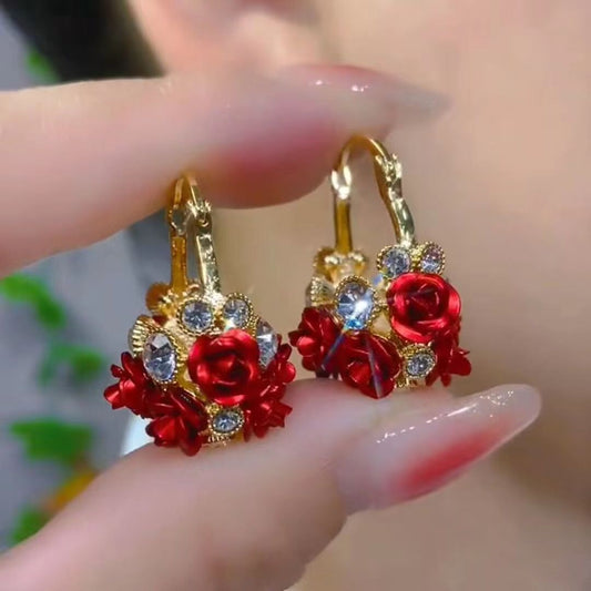 Wholesale Jewelry Elegant Lady Flower Alloy Titanium Alloy Aluminium Alloy Rhinestones Inlay Earrings