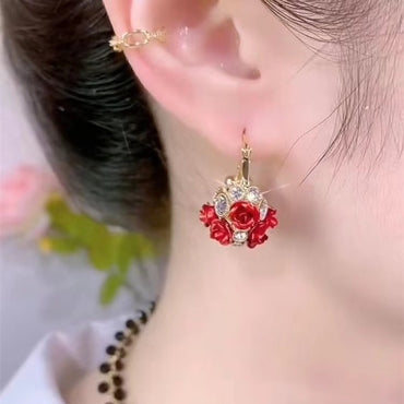 Wholesale Jewelry Elegant Lady Flower Alloy Titanium Alloy Aluminium Alloy Rhinestones Inlay Earrings