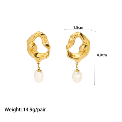 1 Pair Nordic Style Irregular Plating Inlay Stainless Steel Freshwater Pearl 18k Gold Plated Drop Earrings