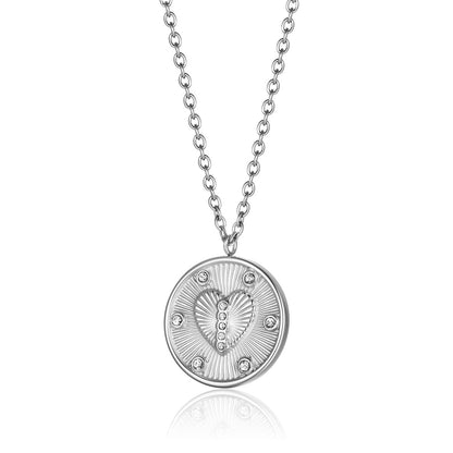 Wholesale Retro Simple Style Heart Shape Titanium Steel Inlay Rhinestones Pendant Necklace
