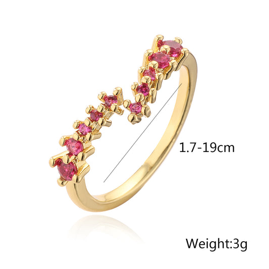 Simple Style Color Block Copper Plating Inlay Zircon 18k Gold Plated Open Rings