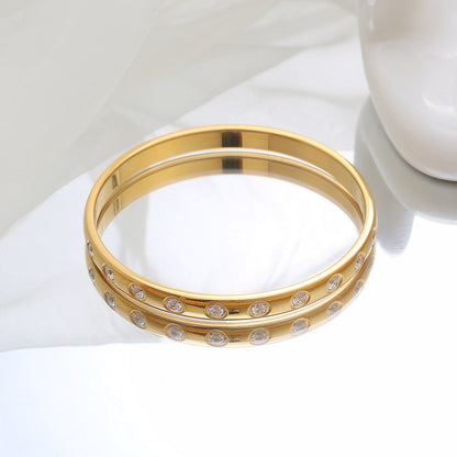 Simple Style Classic Style Solid Color Titanium Steel Inlay Rhinestones Bangle