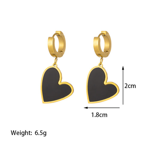 1 Pair Commute Heart Shape Epoxy Plating Inlay Titanium Steel Shell 18k Gold Plated Drop Earrings