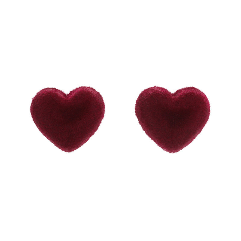 1 Pair Princess Sexy Solid Color Heart Shape Patchwork Flocking Ear Studs