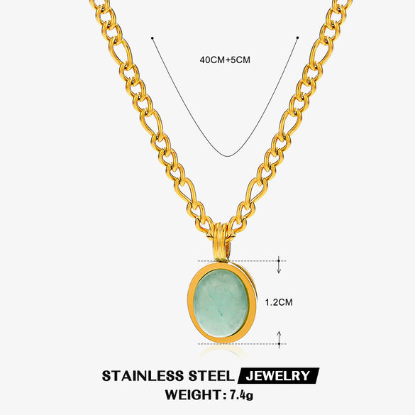 Ig Style Geometric Stainless Steel Titanium Steel Plating Inlay Natural Stone Opal Shell Pendant Necklace