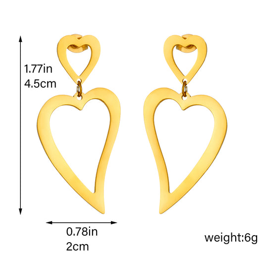 1 Pair Casual Korean Style Heart Shape Plating Titanium Steel 18k Gold Plated Drop Earrings