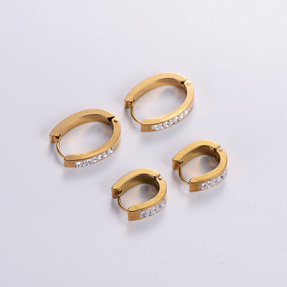 1 Pair Casual Classic Style Solid Color Plating Inlay Stainless Steel Rhinestones 18k Gold Plated Ear Clip