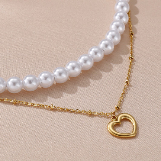 Wholesale Simple Style Heart Shape Shell Titanium Steel Plating Pendant Necklace